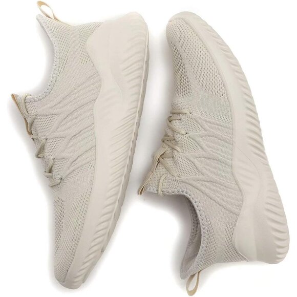 Men's Running Shoes Slip-on Walking Sneaker Lightweight Breathable Trainer Beige - Picture 6 of 7